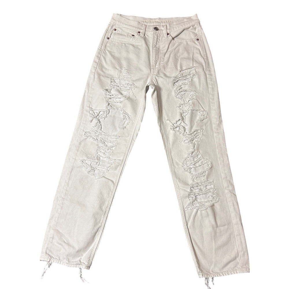American Eagle 90s Boyfriend Jeans Womens 6 White Distressed High Rise 28x28